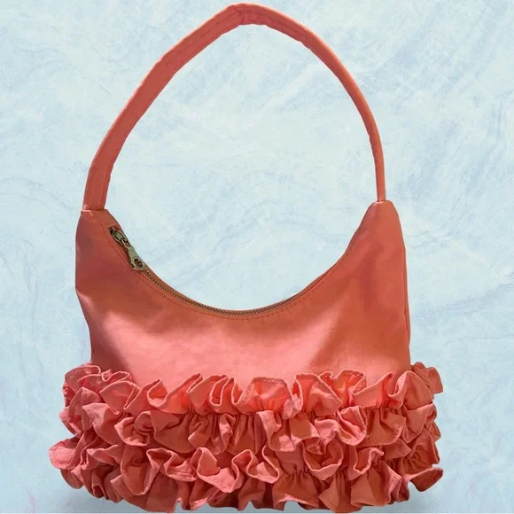 EUC. MOLLY GODDARD X BAGGU RUFFLE PINK SHOULDER BAG. SOLD OUT.ATTACHED KEY STRAP - Picture 14 of 16